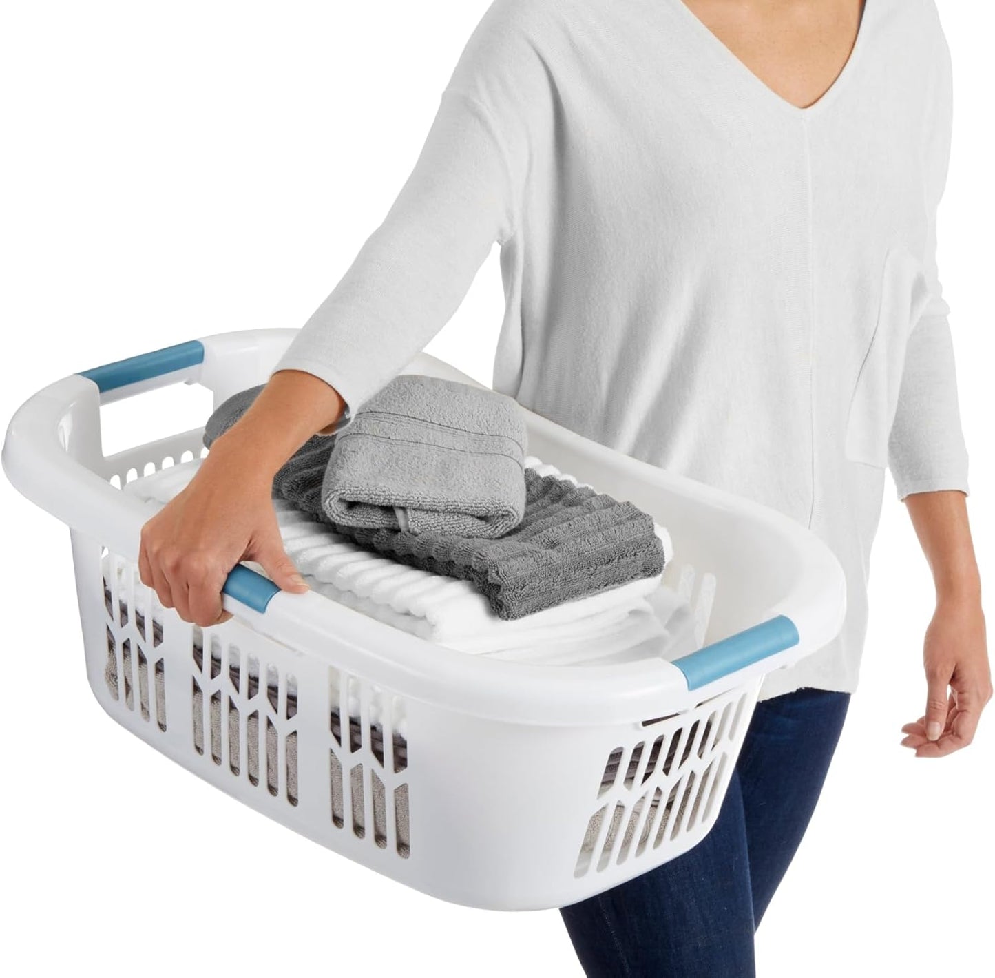 Cesta lavandería apilable Rubbermaid 1.5 bushel blanco