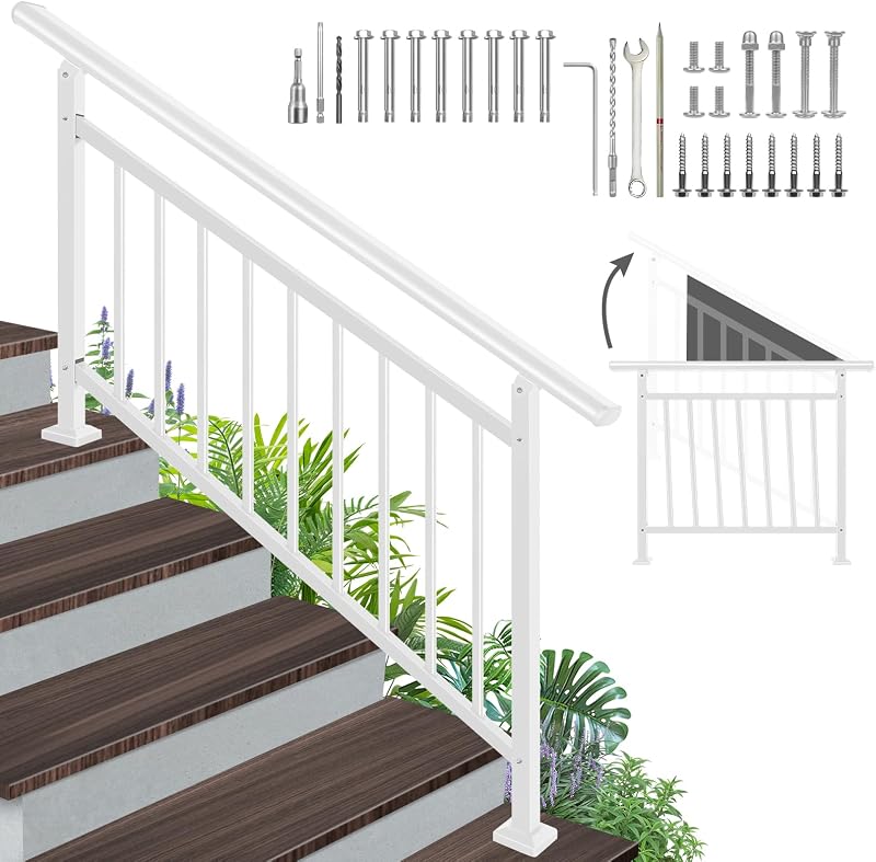 Pasamanos ajustable escalones al aire libre metal blanco