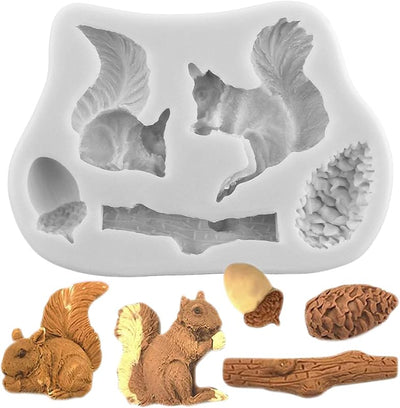 Molde silicona fondant animales piñas bellota decoración pasteles
