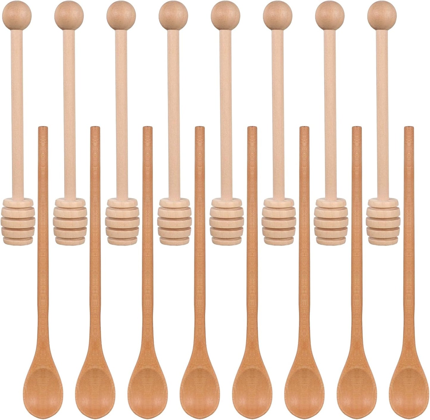 8 Palitos Miel 6pulg y 8 Cucharas Café Mango Largo 7.9pulg