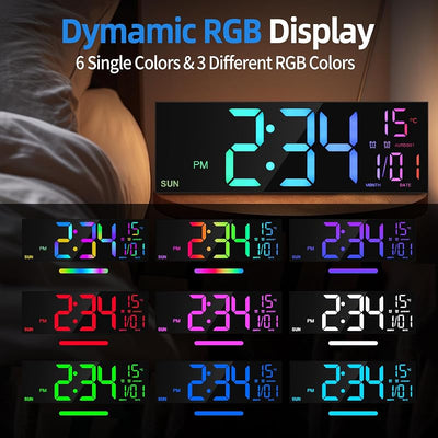 Reloj pared digital 16.2pulg control remoto LED alarma