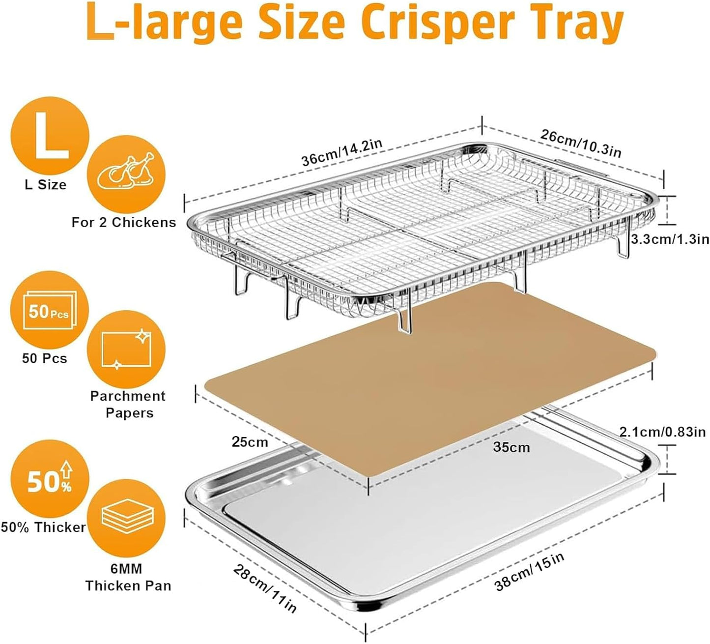Cesta freidora aire 15x11pulg acero inox 50 pzas papel pergamino