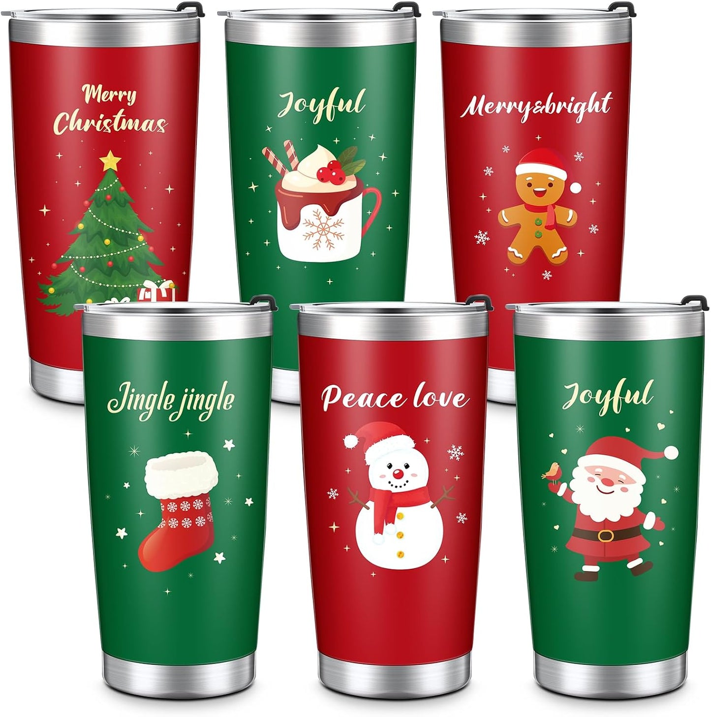 6 Tazas Viaje Navidad 20oz Acero Inox Aislamiento Doble