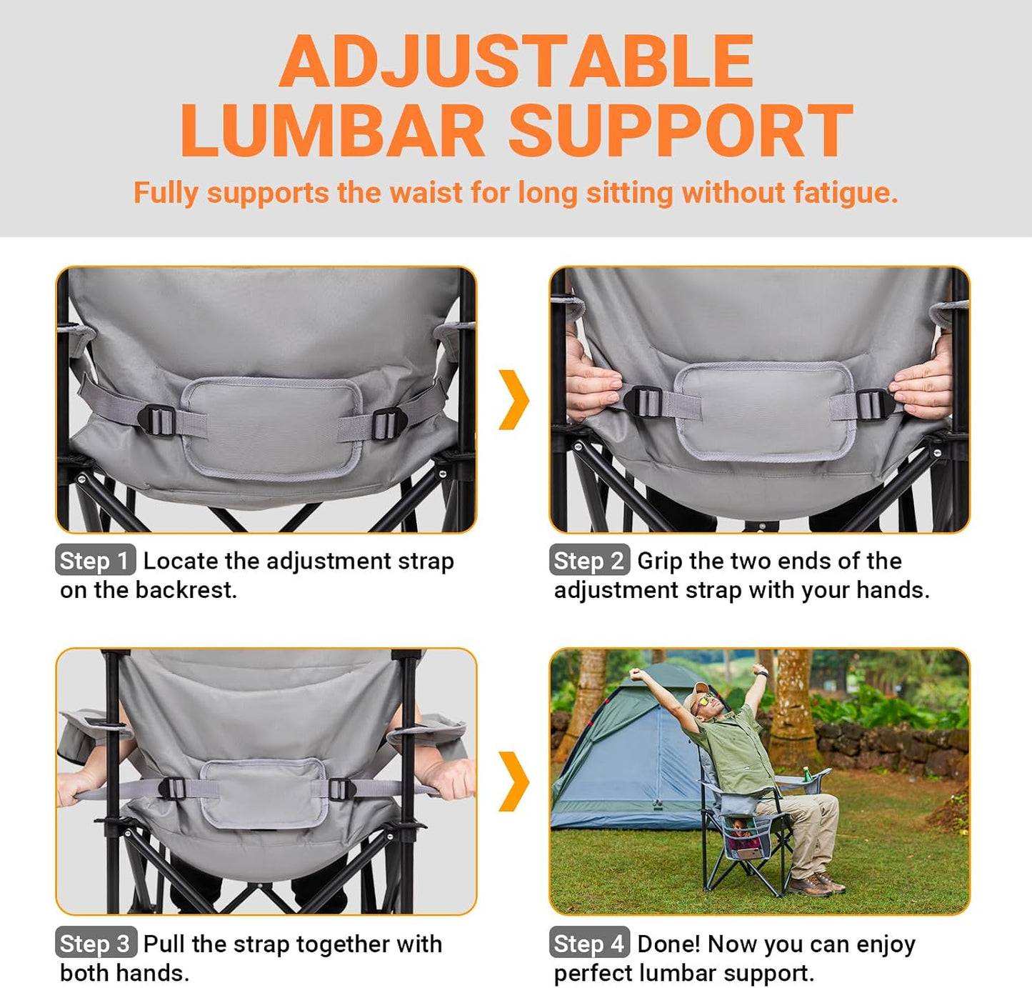 Silla plegable ergonómica acolchada con soporte lumbar y