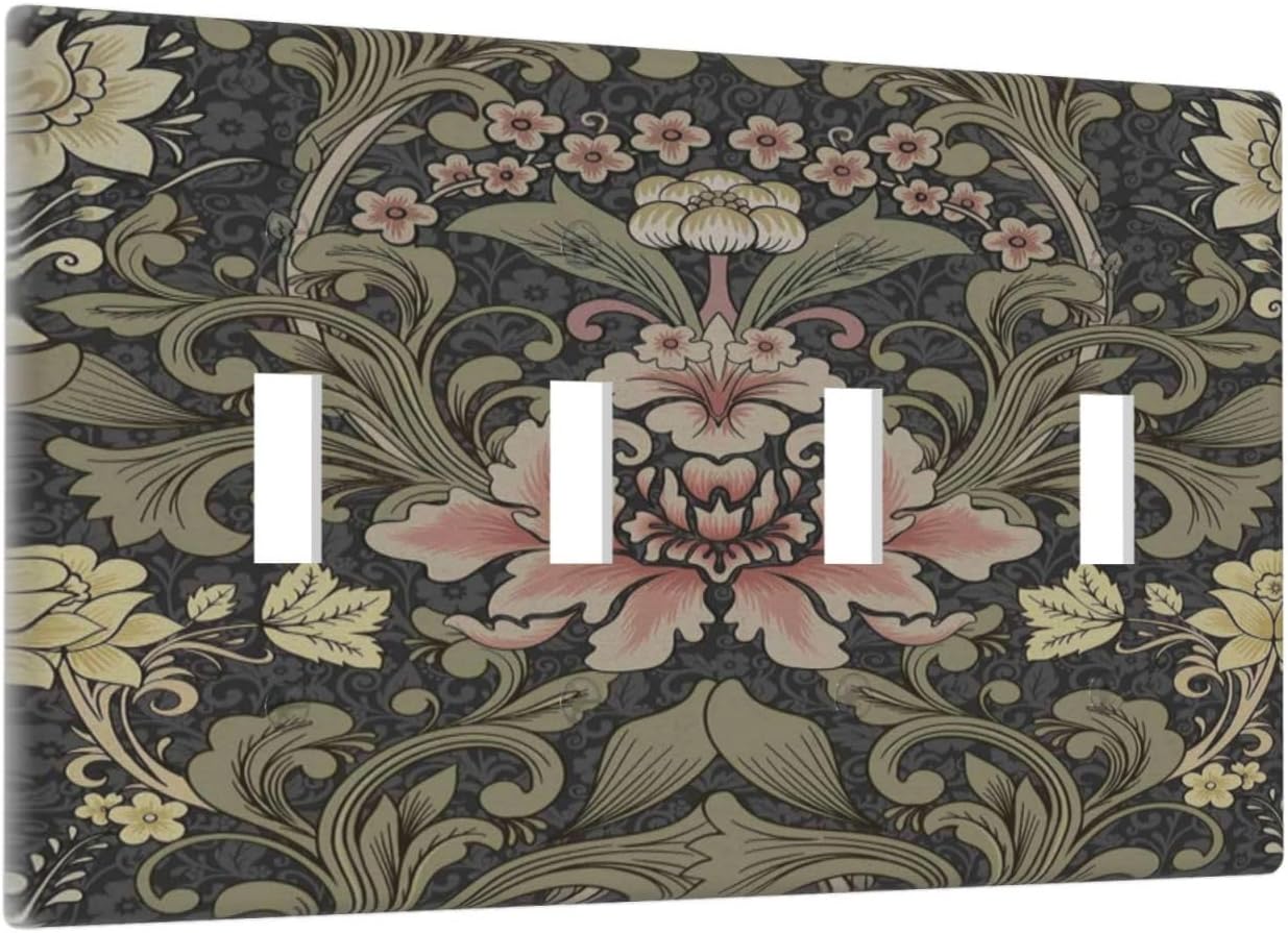 Placa interruptor bohemia floral verde 4 segmentos