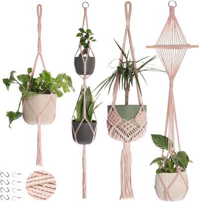 4 Colgadores Macramé con 8 Ganchos para Plantas