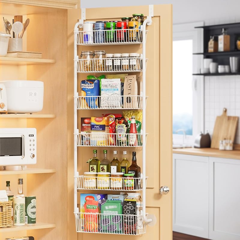 Organiz. puerta despensa metal 6 niveles 6.7x17.5x53.7pulg blanco