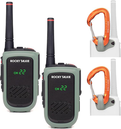 Radio GMRS 5W con mosquetón IP67 alertas NOAA