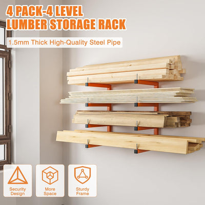 4 Estantes Madera Pared Organiz. Garaje 8 Niveles