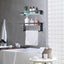 2 Pzas Estante Baño Vidrio con Barra 15.7x4.7" Negro