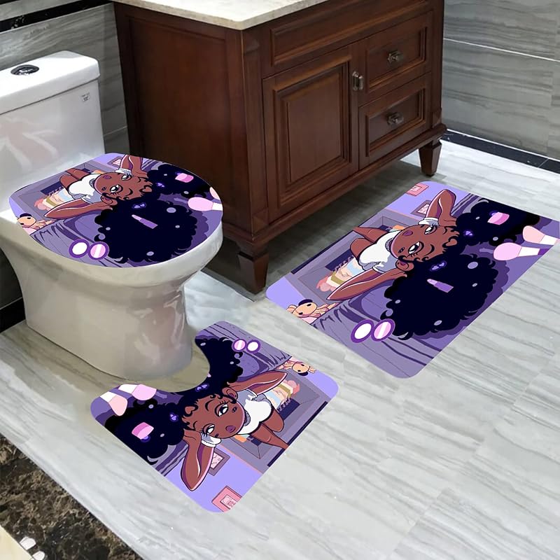 Set 4 cortinas ducha negras baño patrón morado 70x70