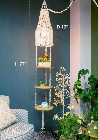 Lámpara colgante macramé soporte plantas dormitorio