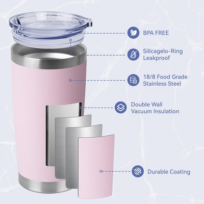 Vaso acero inox 20oz aislado doble pared rosa claro