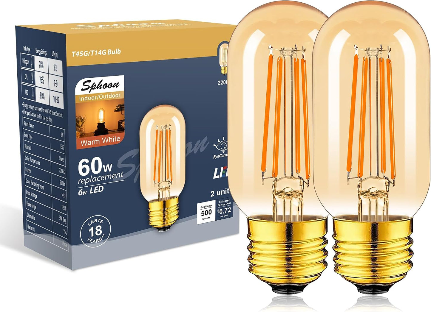 Bombilla LED Tubular Regulable 6W 2200K Blanco Cálido Pack 2