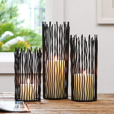 Portavelas metal alambre creativo 3 pzas candelabro negro