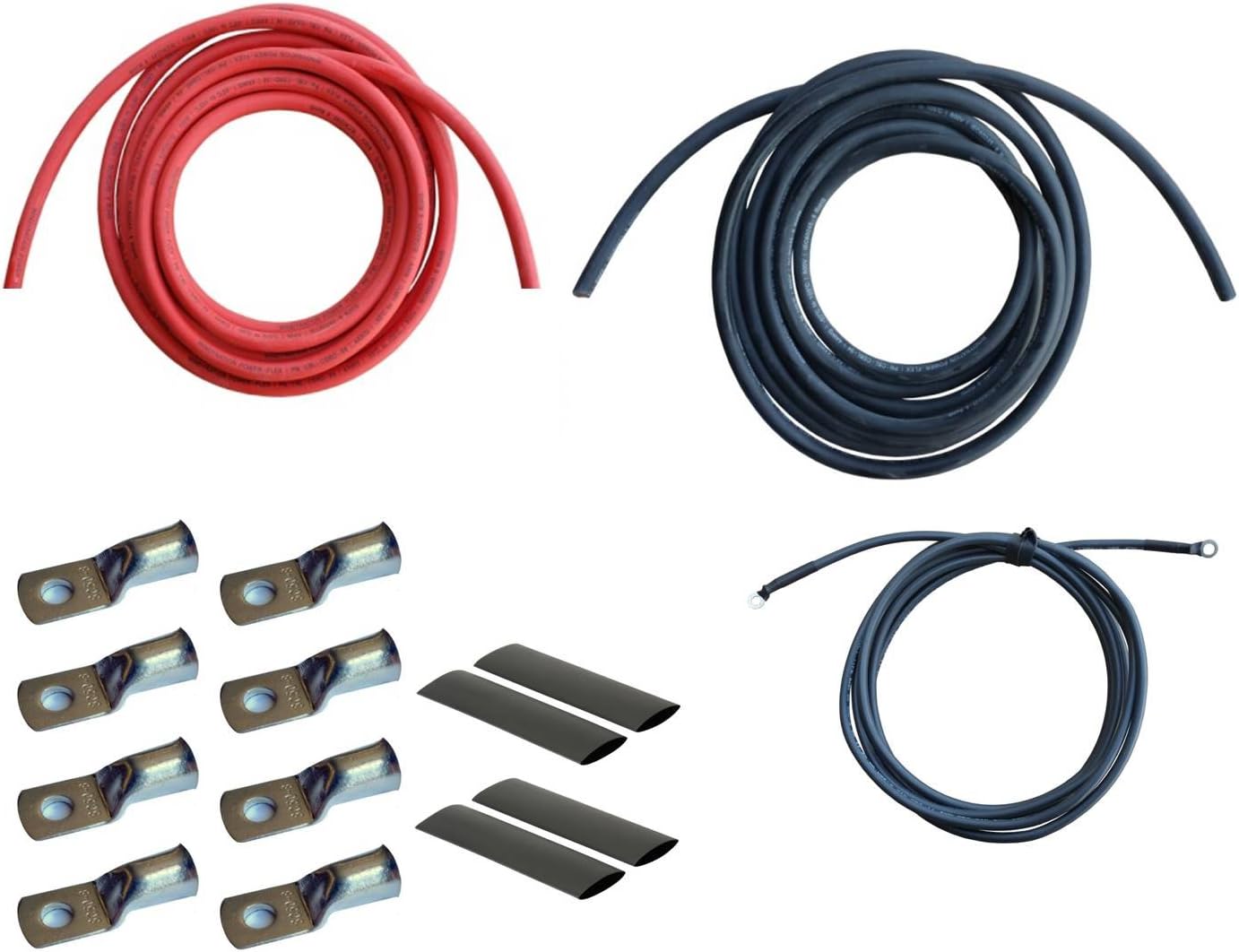 Kit cable batería inversor 1/0 AWG 6pulg negro rojo