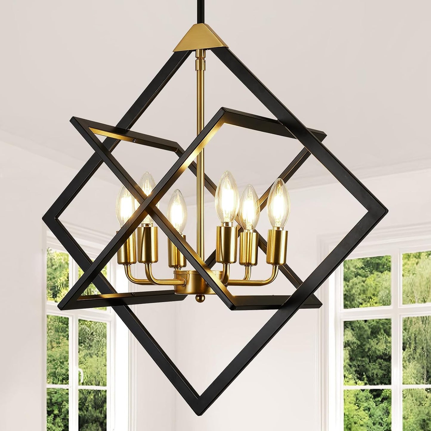 Candelabro moderno 24pulg 6 luces metal negro y dorado