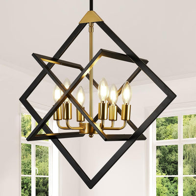 Candelabro moderno 24pulg 6 luces metal negro y dorado