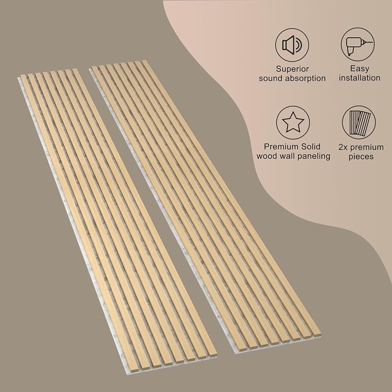 Paneles pared madera acústica 94.5x12.6pulg fieltro gris