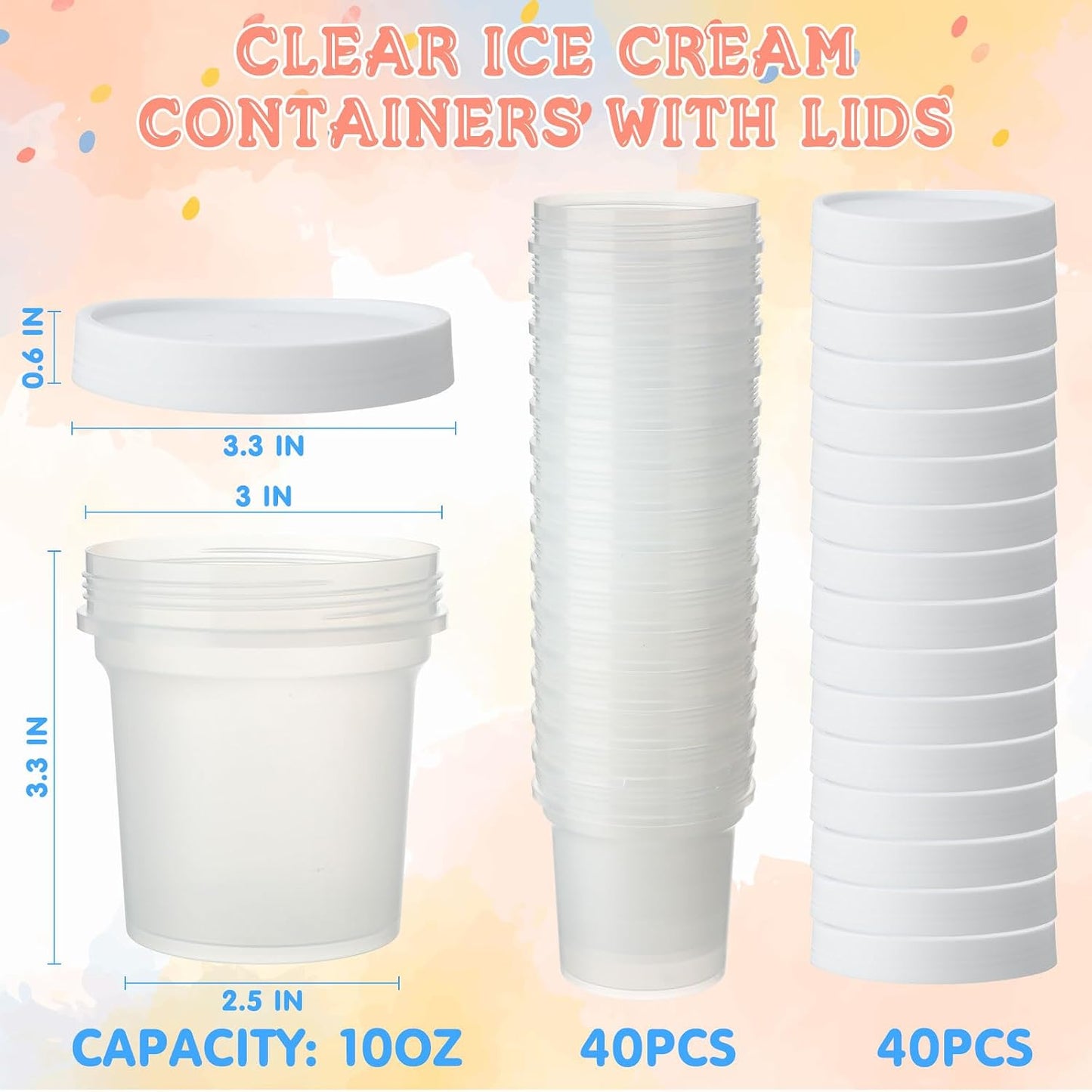 40 Recipientes 10oz para Helado con Tapas Reutilizables
