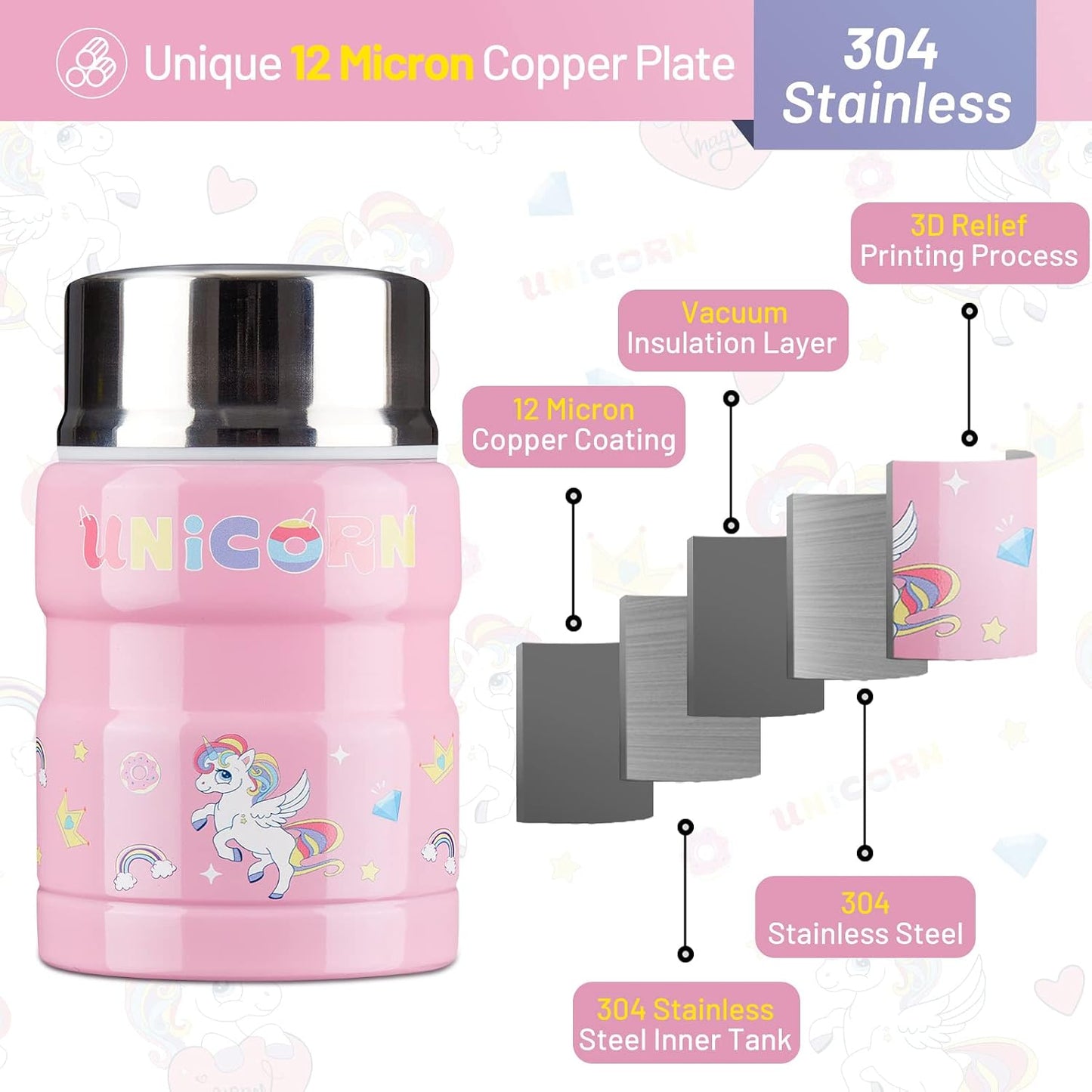 Termo 17oz comida caliente con cuchara plegable tapa