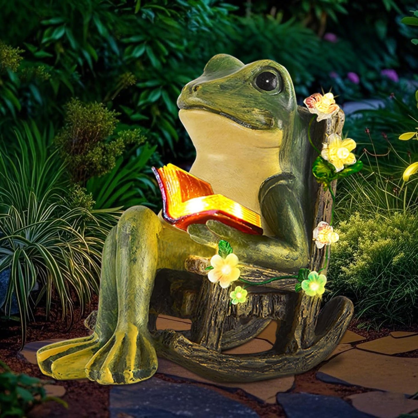 Estatuas rana solar con luces LED para jardín y balcón
