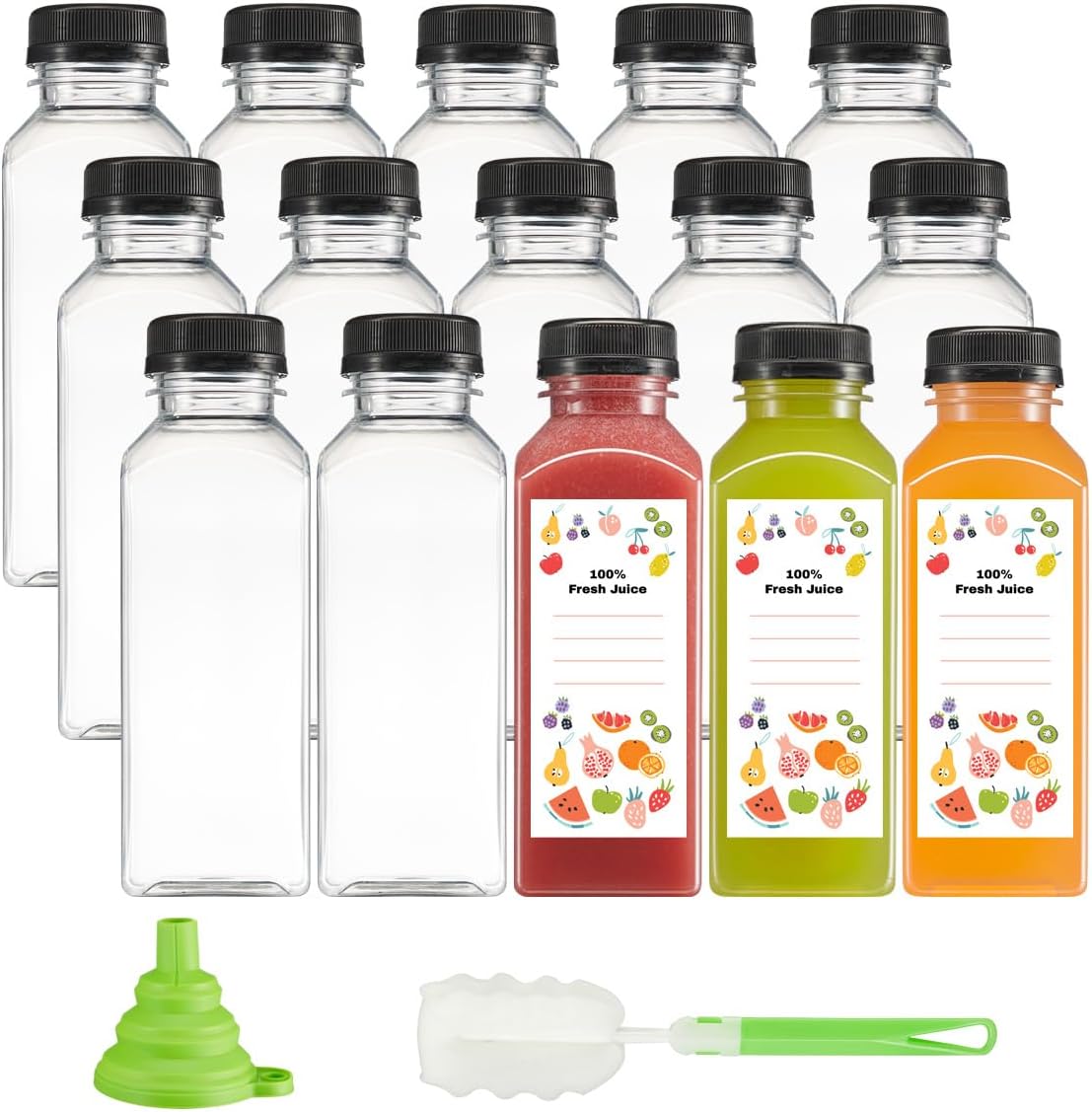 12oz Botellas Plástico Reutilizables con Tapas y Embudo