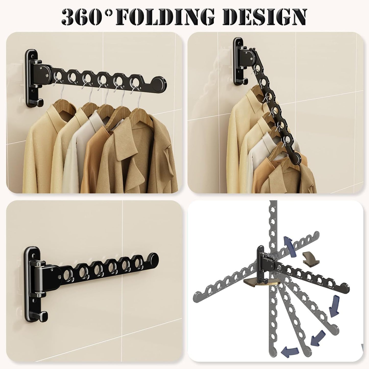 Perchero plegable para baño y lavandería con brazo oscilante