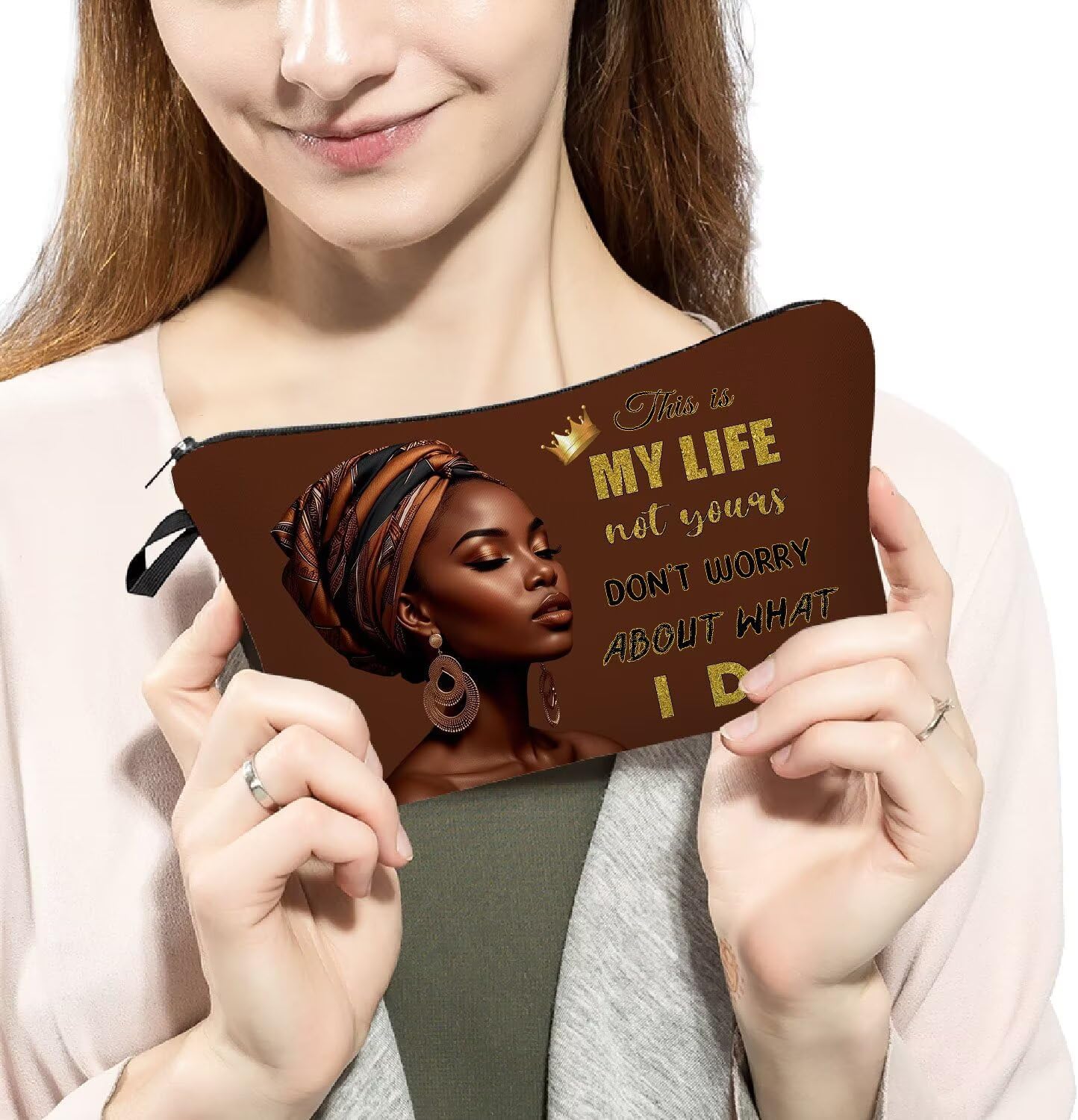 Bolsa cosmética con cremallera regalo para mujeres negras