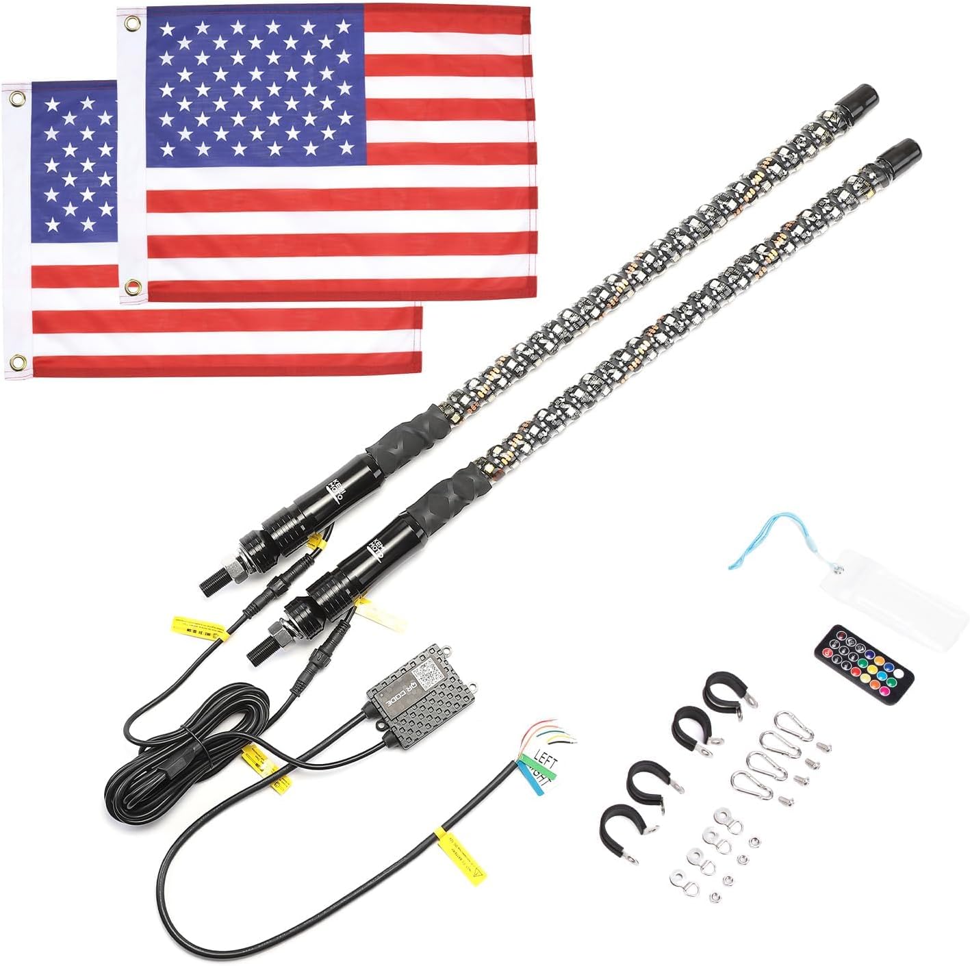 2 Pzas Luces Látigo Espiral 2pie 2en1 LED Control App UTV