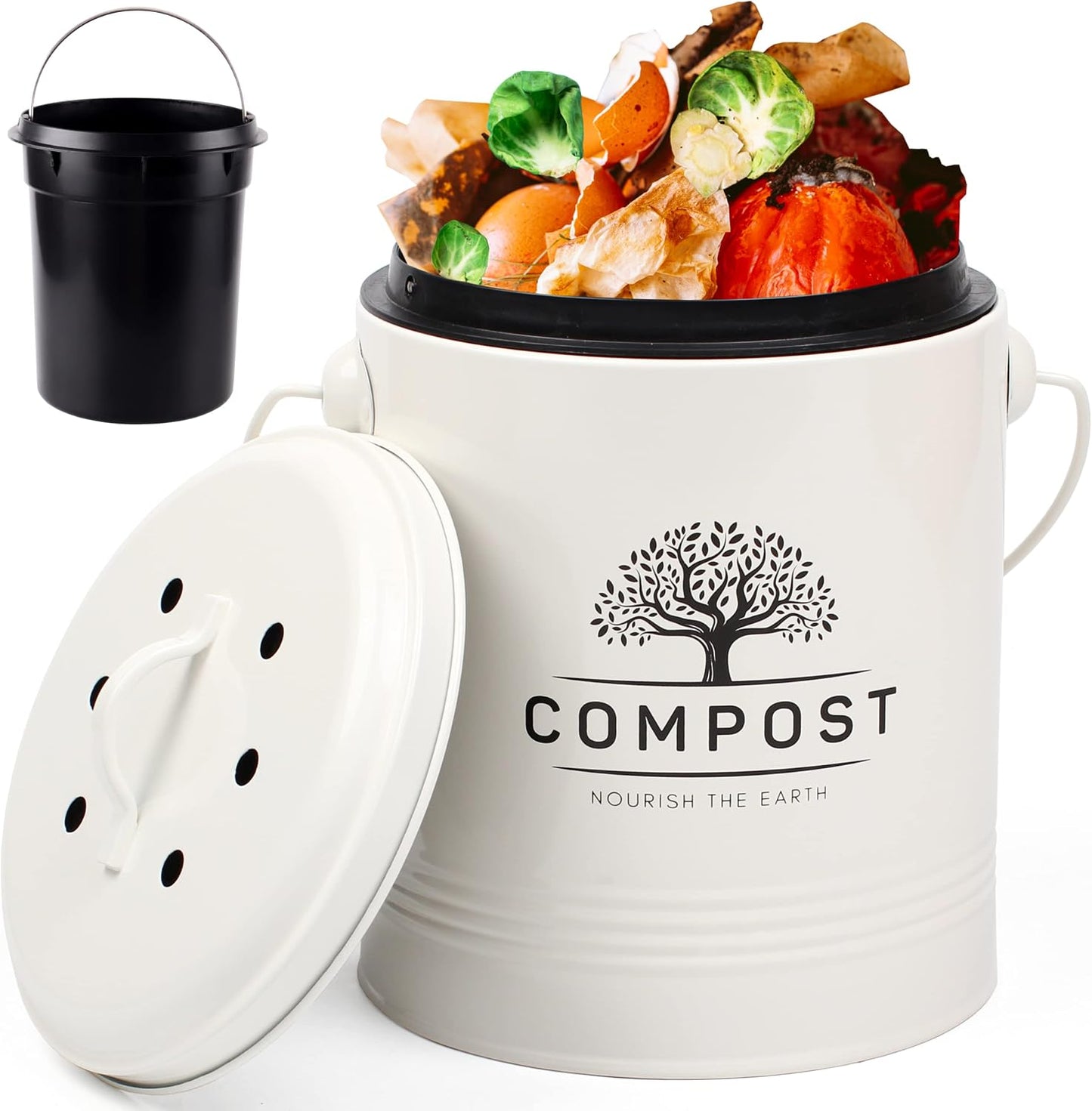 Contenedor compost 1.3gal con tapa filtro carbono crema