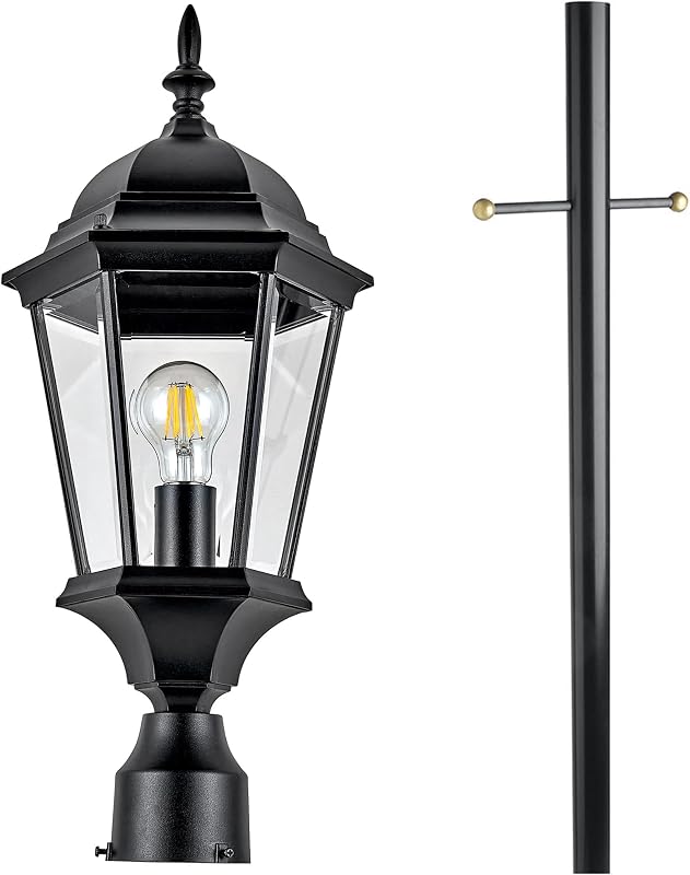 Lámpara poste exterior negro cristal 9.38x21.63"