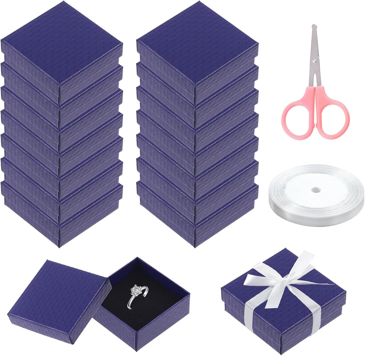 17 Cajas Regalo Cartón Diamante Azul 2.95x2.95x1.2pulg