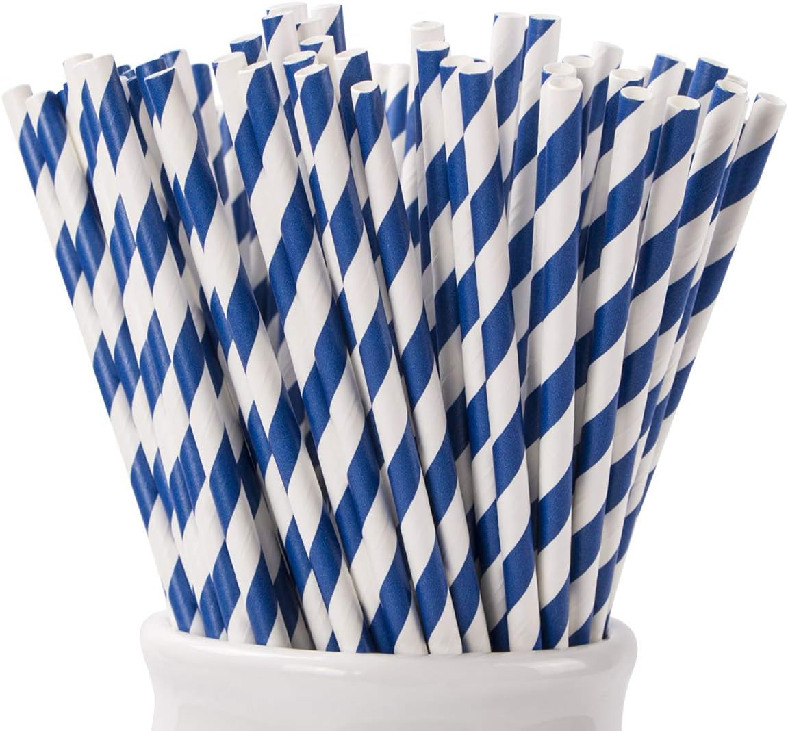 Pajitas papel biodegradable a rayas azules 144 uds