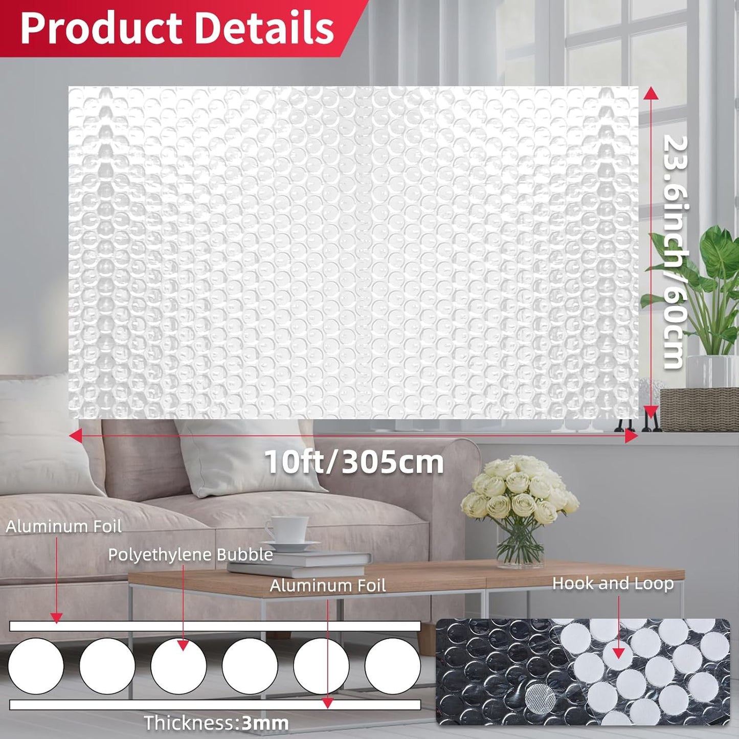 Lámina aislamiento aluminio 23.6pulg x10ft puerta ático