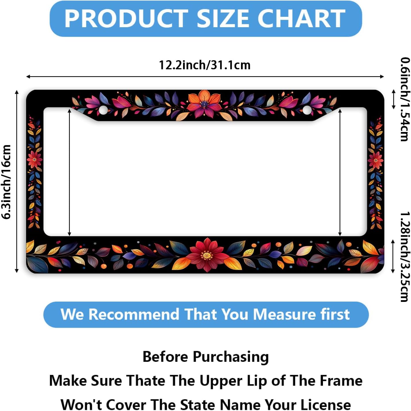 Marco matrícula acero inox flores coloridas personalizable