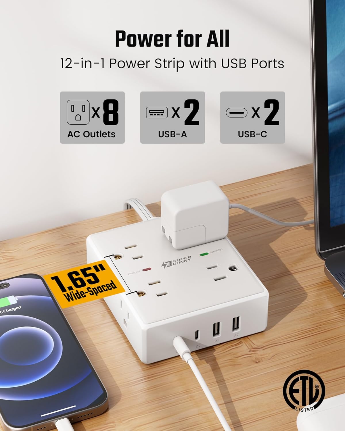 Regleta sobretensión 6ft 4 USB 8 salidas escritorio