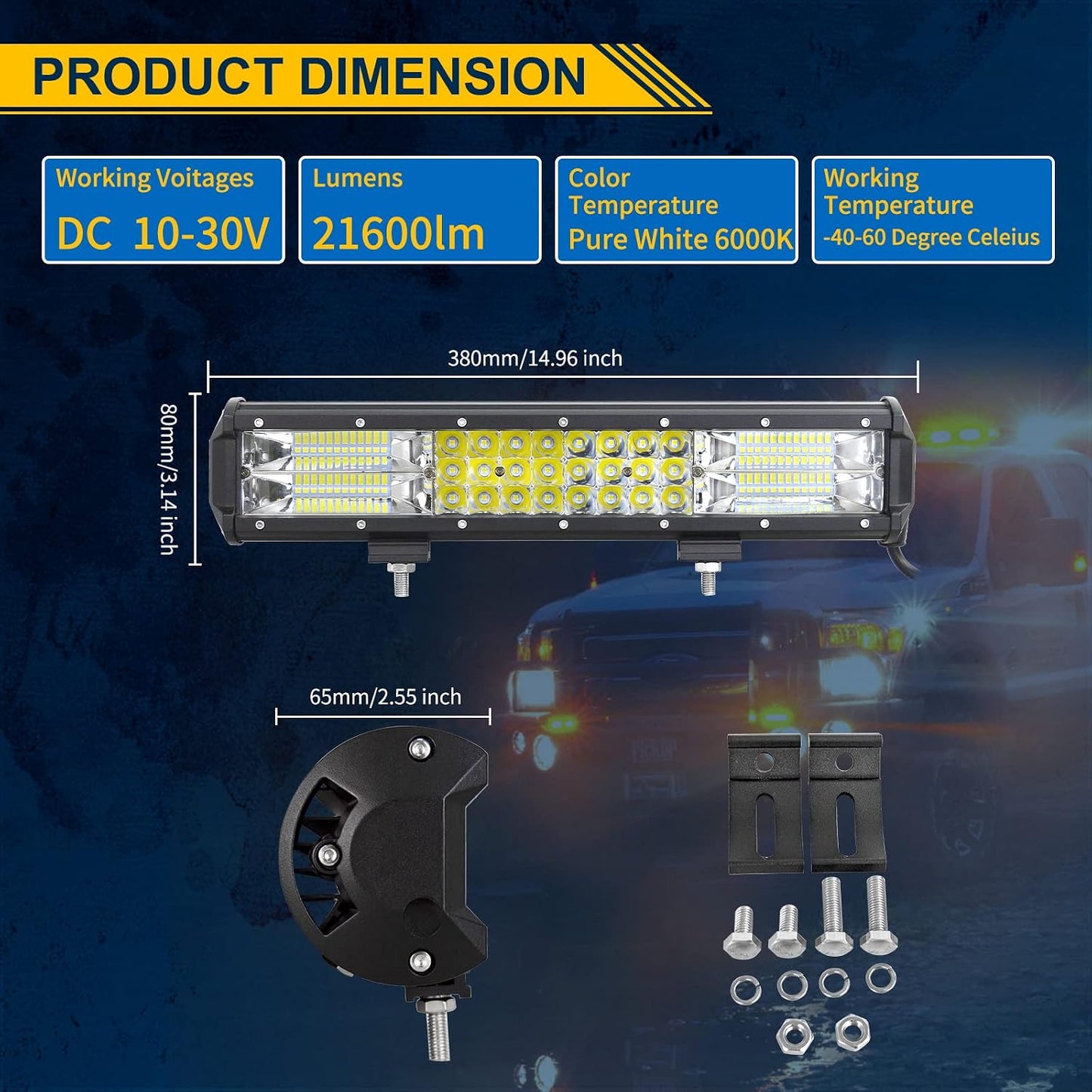 Barra LED triple fila 15" impermeable para Jeep ATV