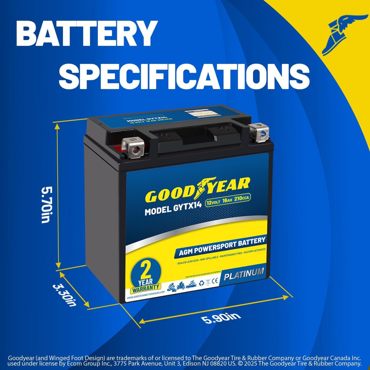 Batería 12V 16Ah SLA-AGM para motocicleta ATV UTV