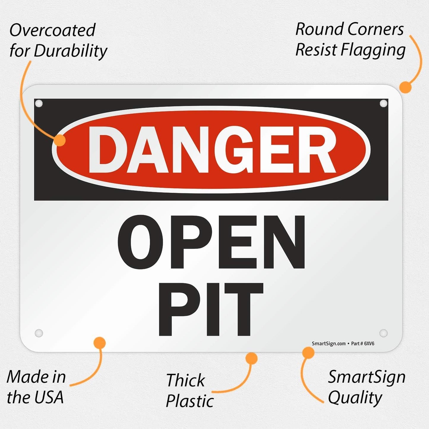 Cartel plástico danger open pit 7x10pulg