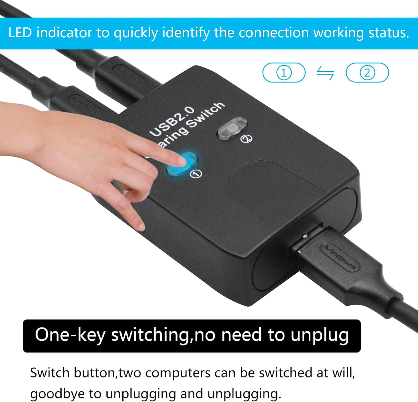 Interruptor USB 2.0 con luz LED para 2 dispositivos