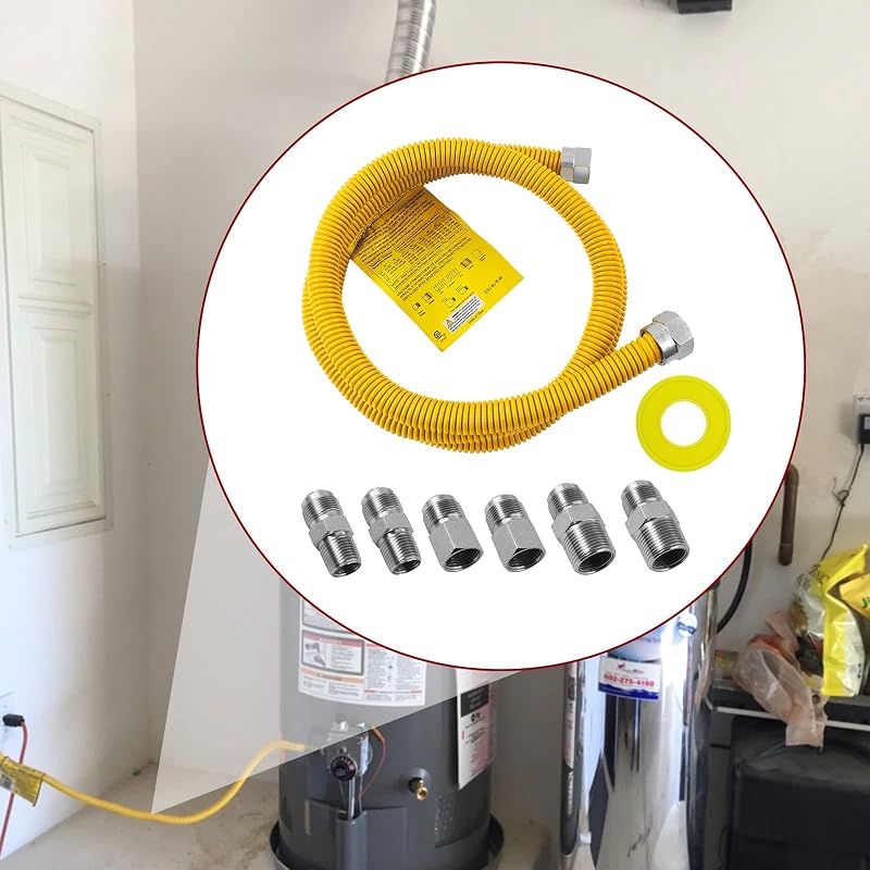 Kit tubería gas flexible 48pulg amarillo 6 adaptadores