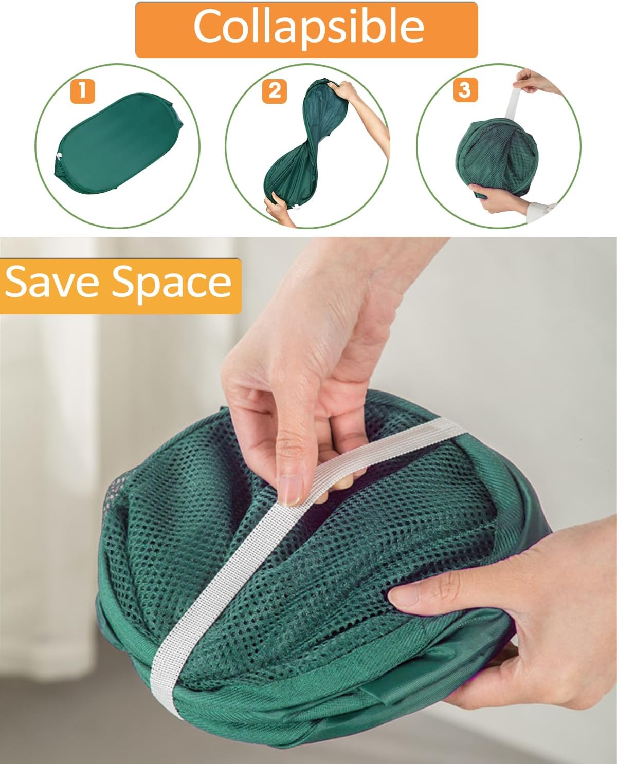 2 Cestas plegables para ropa sucia con bolsillo malla