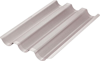 Molde baguette antiadherente 15pulg 3 panes canal 2pulg oro champán