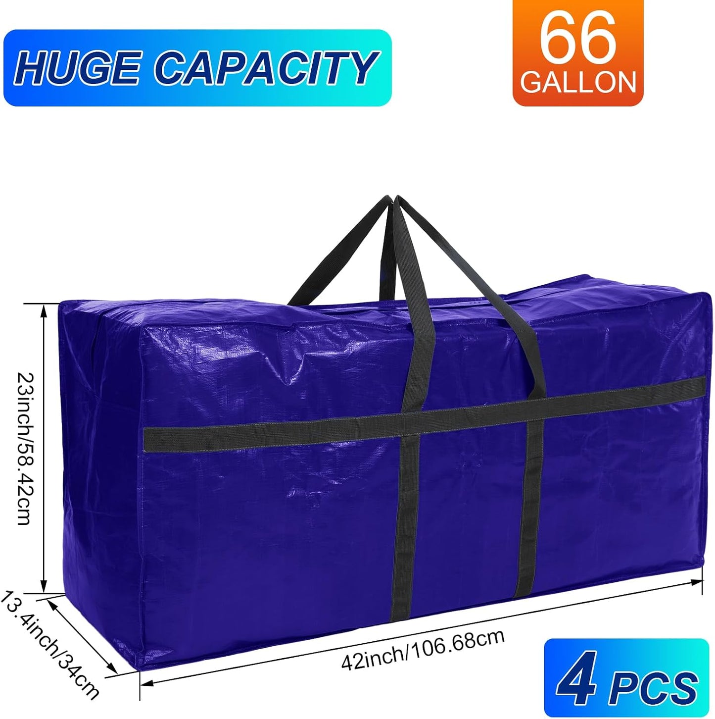 4 Pzas Bolsa Mudanza XXL 57gal Asa Cremallera Fuerte Azul