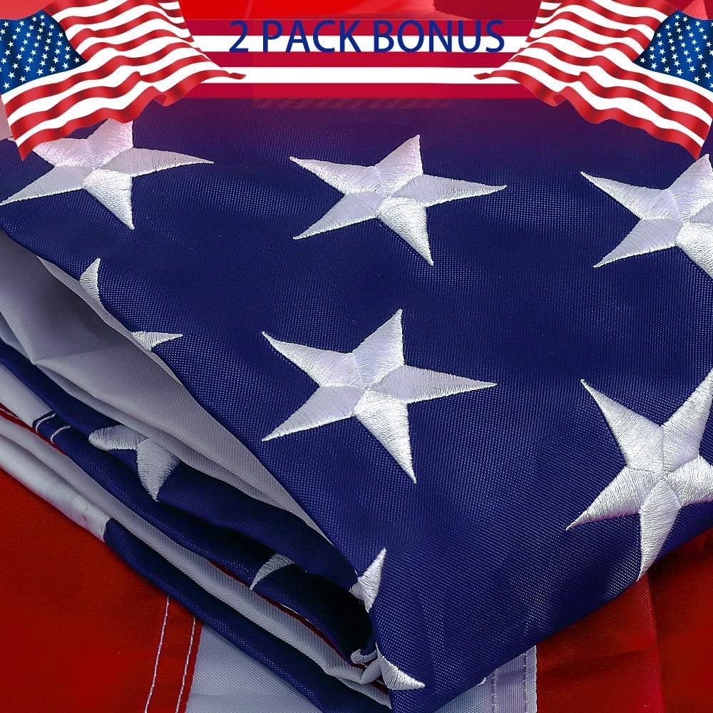 2 Banderas EE.UU. 3x5ft Estrellas Bordadas Ojales Latón UV