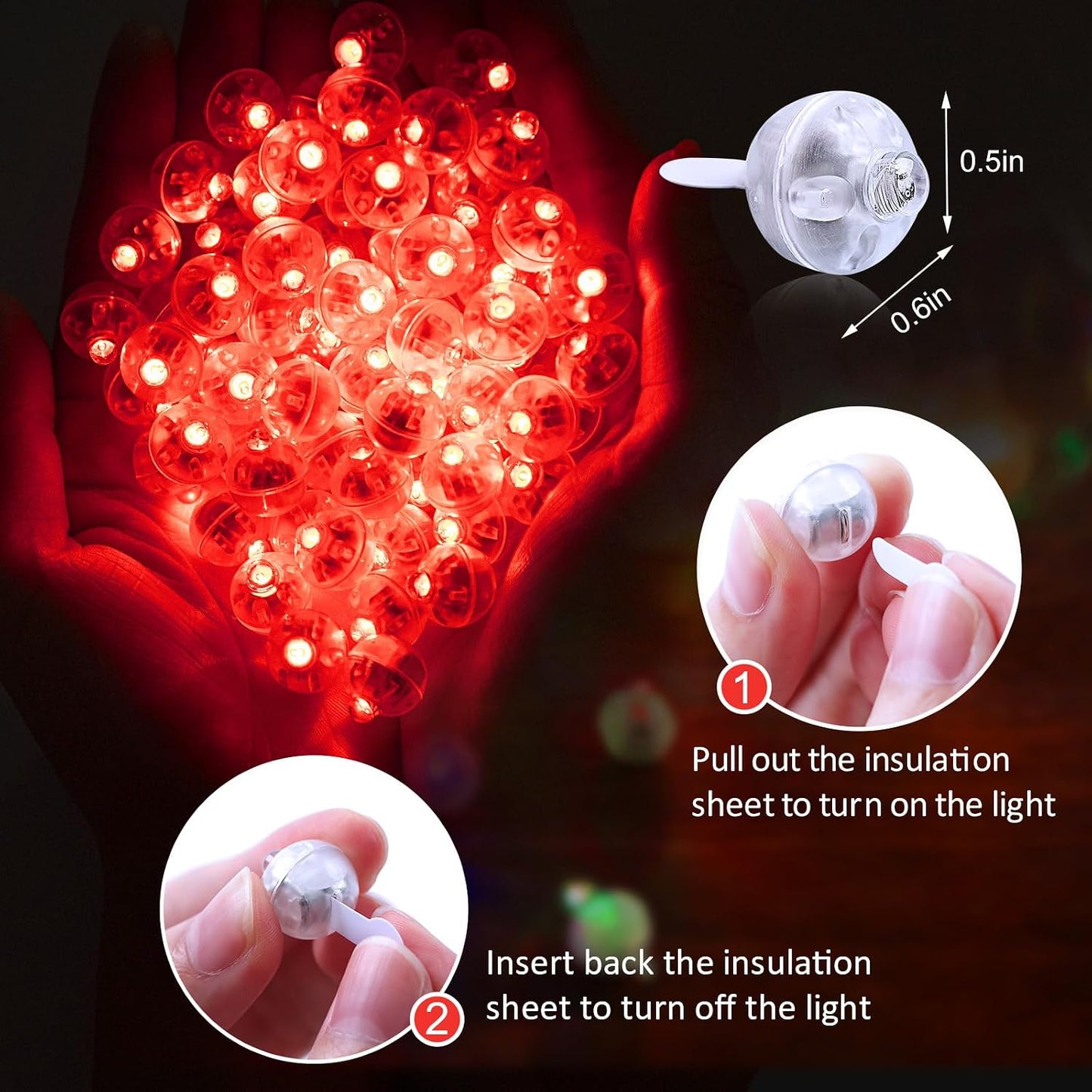 50 Lámparas LED Mini Rojas para Globos y Huevos de Pascua