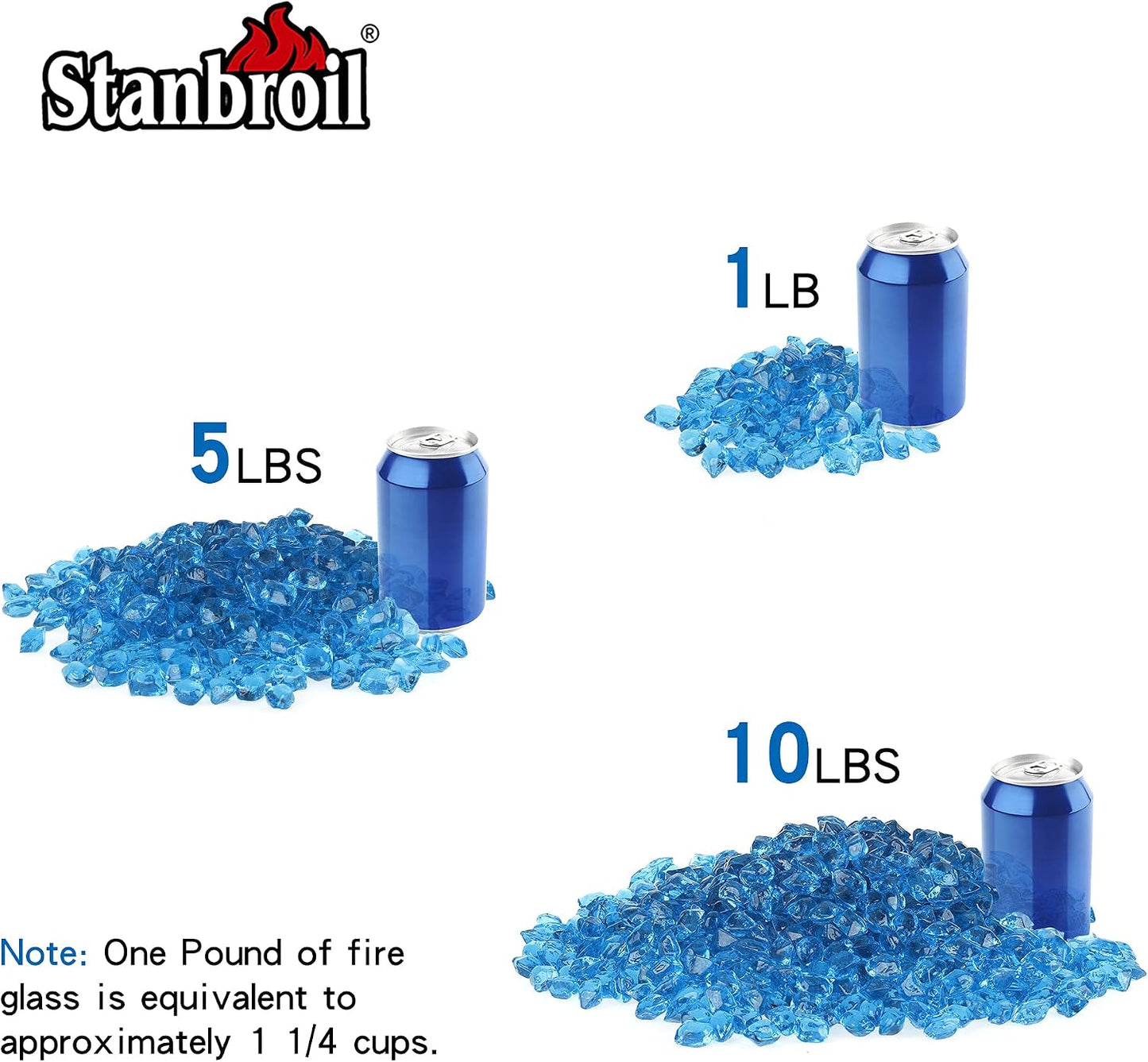 Vidrio fuego 10lb poligonal 1/2pulg chimenea azul aguamarina