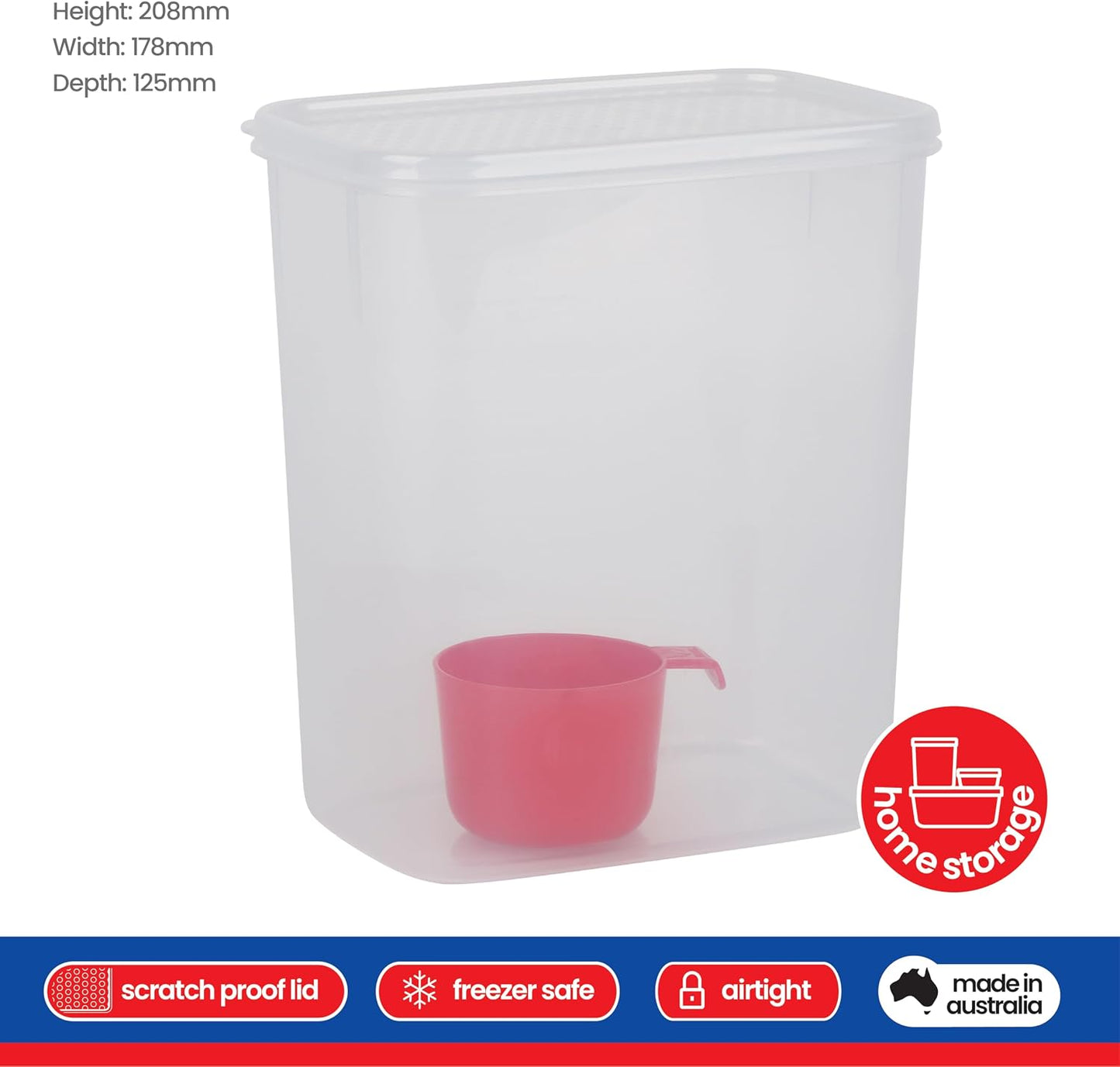 Contenedor almacenamiento 3L hermético apilable con cuchara