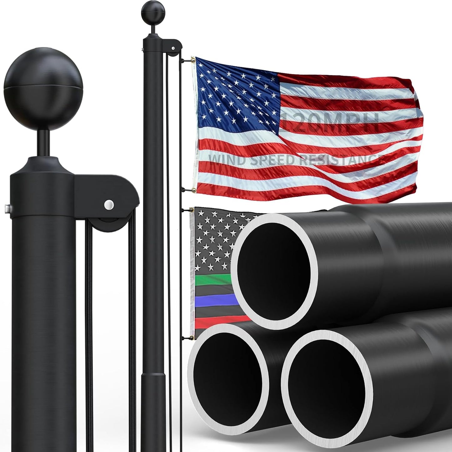 Mástil bandera 25ft aluminio aeroespacial negro 11 kit